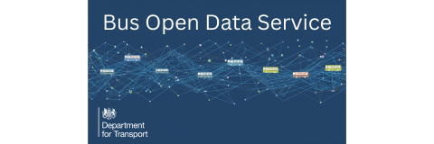 blue background with many lines and small buses with Bus Open Data Service and DfT logo